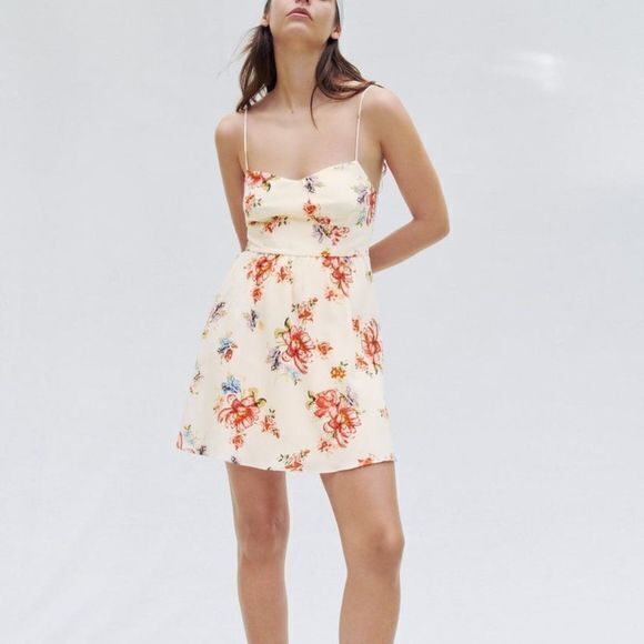 NEW ZARA PRINTED CORSET STYLE DRESS‎ LINEN SPAGHETTI STRAPS WOMENS SIZE M - Picture 1 of 6